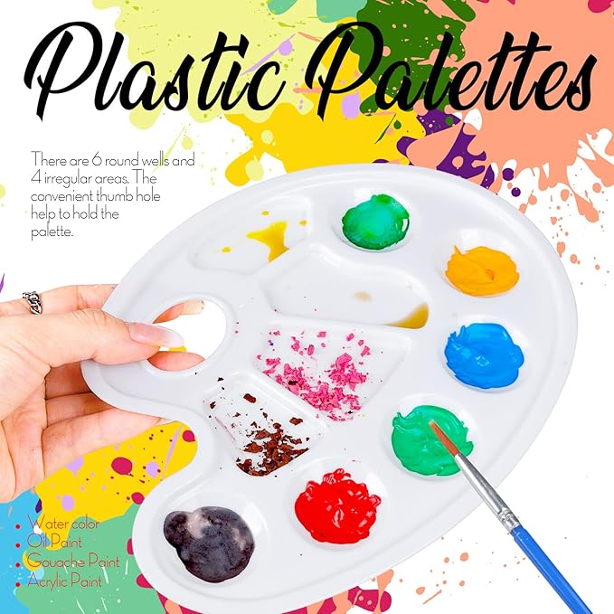 FANDAMEI Oval Paint Tray Palettes, 8 PCS Plastic White Paint Tray Palettes, Paint Palettes Paint Pallets with Thumb Hole for Adults & Kids, for Painting or DIY Craft Class, 9 x 6.7 Inch