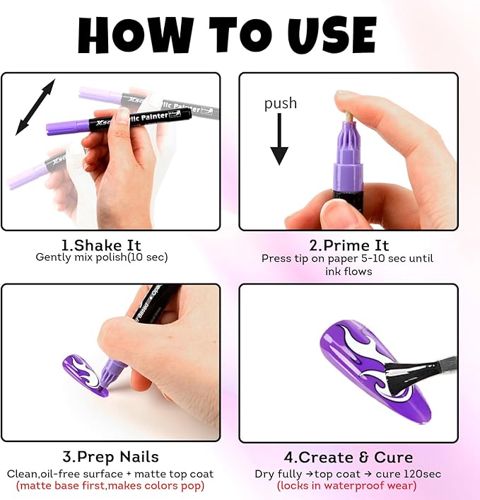 XSG Nail Art Pens Set of 24 Colors - Professional Nail Art Markers with Bullet Tip for Drawing, Dotting, Lining & Nail Polish Set Acrylic Nail Designs DIY Manicure Kit for Home Salon, Christmas Gifts