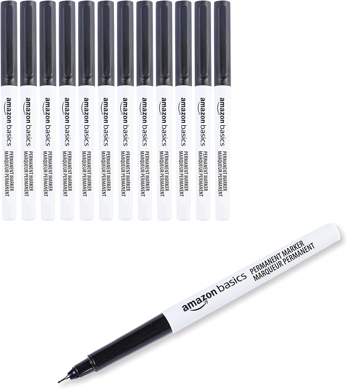 Amazon Basics Ultra Fine Point Permanent Markers, Black, 12-Pack