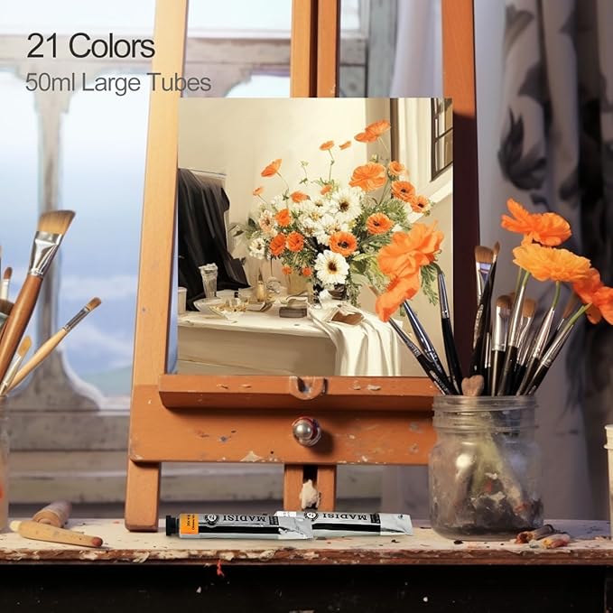 LIGHTWISH Oil Paint,21 Vibrant Oil Colors,50ml Large Tubes, Oil Based Paint for Canvas Painting, Art Supplies for Artist Beginners Adults Students