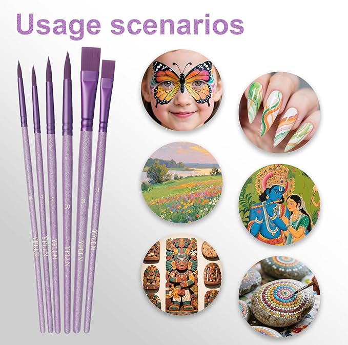 Paint Brushes Set for Acrylic Painting,Watercolor Brushes Painting Brush Nylon Hair Brushes for Acrylic Oil Watercolor Canvases Rock Body Face Nail Miniature Detailing Drawing Art Supplies(Purple)