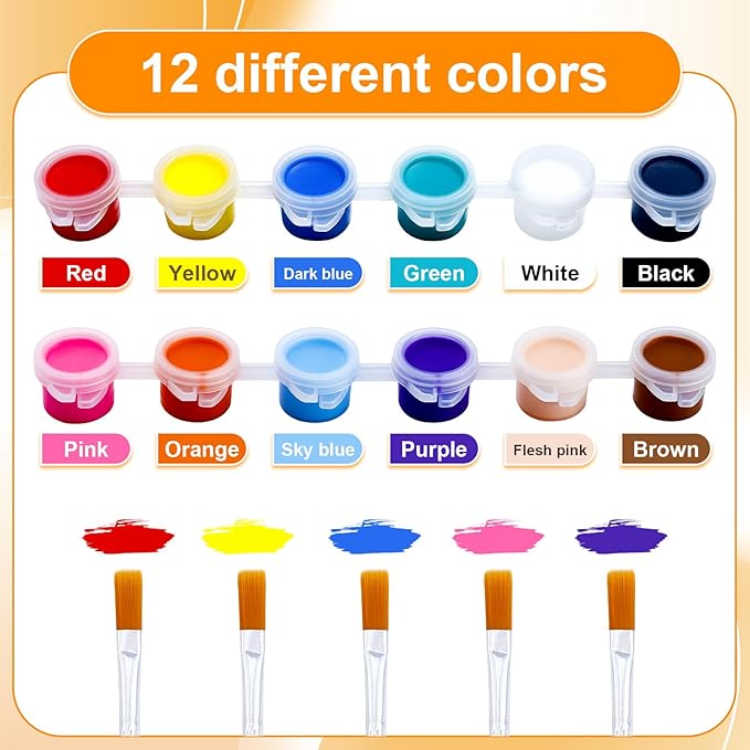 30 Pack Mini Acrylic Paint, 30Pcs 12 Color Washable Acrylic Paint Strips, 30 Flat and 30 Pointed Brushes, Great for Birthday Party Favors Home Painting Arts and Crafts Supplies