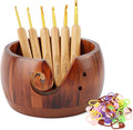 Yarn Bowl Holder, Wooden Knitting Bowl with 6pcs Crochet Hooks, 50pcs Crochet Stitch Markers, Large Yarn Holder Dispenser for Mom & Knitting Lovers