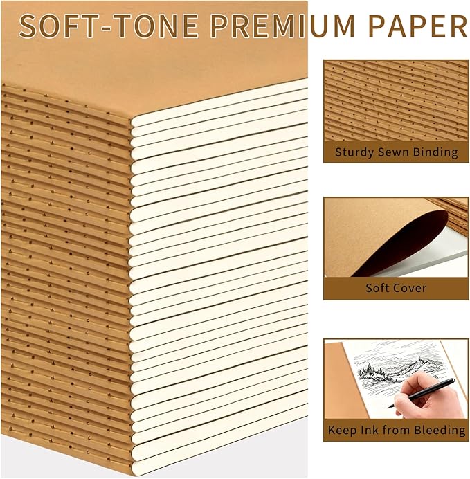 40 Pack A5 Blank Notebooks Bulk, 8 x 5.5 Inches Unlined Paper Subject Sketchbooks for Drawing Writing Work Journal Travel - 60 Pages