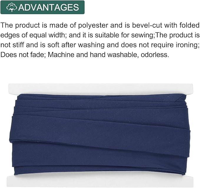 MECCANIXITY 1 Inch Double Fold Bias Tape Continuous Bulk Cotton Bias Tape for Sewing Seaming Quilting Hemming Binding Crafts (Navy Blue 12 Yards)