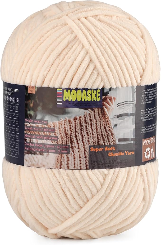 Fluffy Chenille Yarn for Crocheting - Baby Blanket Yarn for Knitting - Velvet Yarn for Amigurumi Crochet, Ultra Soft Yarns Weight Per Roll 200g/7oz, Length 240m/262yard