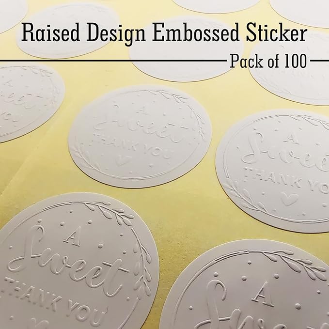 100 x A Sweet Thank You Wedding Stickers Party Embossed Sticker, Raised Embossing Favors Labels, Thank You Gifts Embossed Round Stickers, Gift Box Labels, 1.6 inch