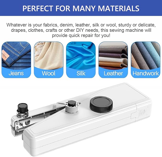 Handheld Sewing Machine for Quick Stitching, Mini Portable Sewing Machine with Two Speed for Home DIY, Travel