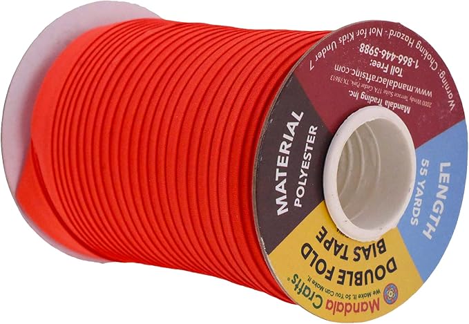 Mandala Crafts 55 Yards 1/2 Inch Red Double Fold Bias Tape for Sewing - Bias Binding Tape for Quilting Binding, Hemming, Seam, and Fabric Piping