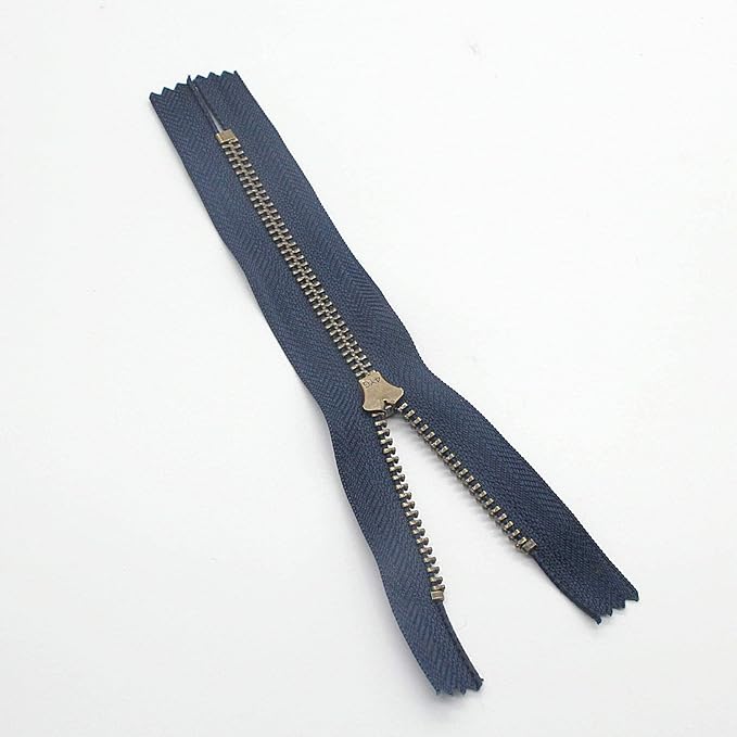 Leekayer #4 6pcs Metal Zipper for Jeans 5" Antique Brass Teeth Zipper Close End Jeans Zippers 12.7cm (Navy-Brass)