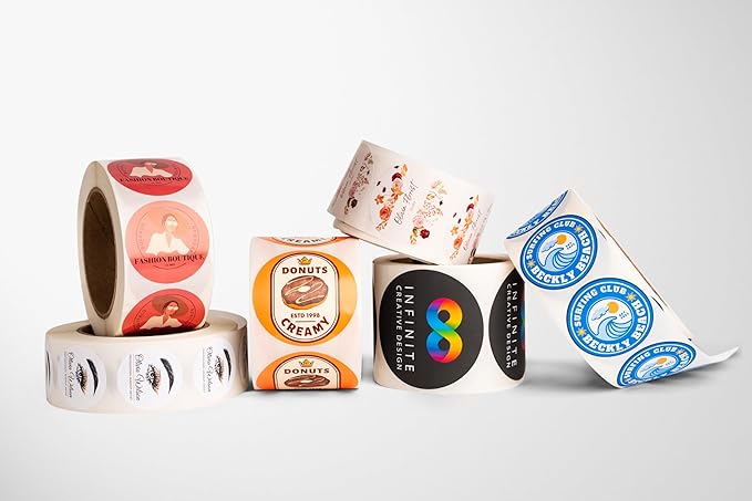 Build Your Own Stickers - Any Design + Logo - Personalize Business - 50+ Roll - Multi Shapes, Sizes, Backgrounds, Text - Gloss/Matte Labels (2 inch Circle)