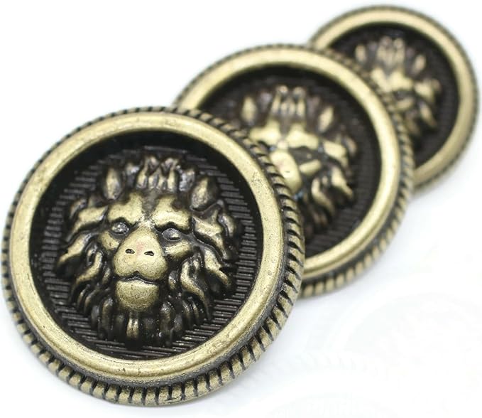 Lion Bronze Metal Shank Buttons - 12 Pcs - 3 Size Options - Luxury Crown Round Wave Metal Shank Buttons for Men Women Blazer Coat Uniform Shirt Suit and Jacket Sewing Craft DIY N14502