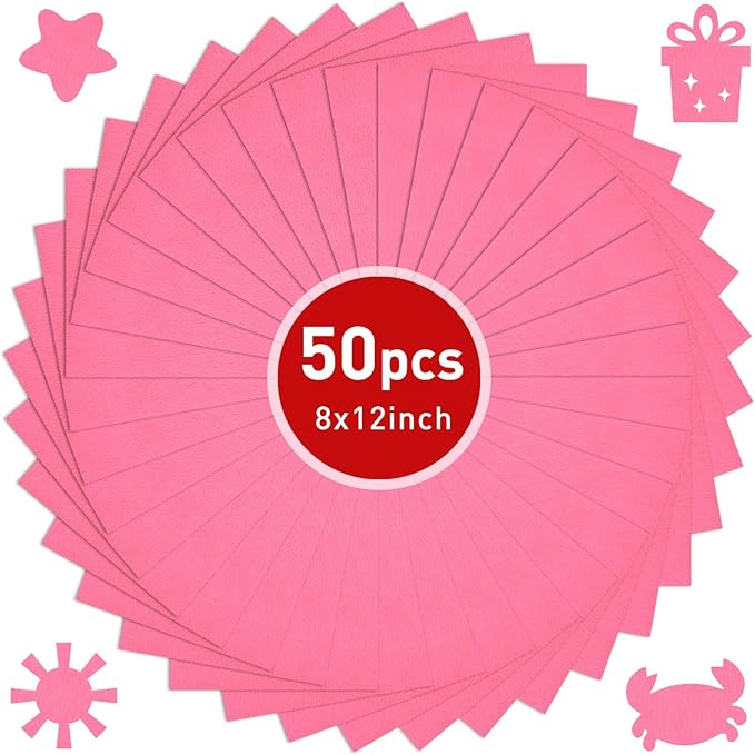 CHRORINE 50 Pcs Assorted Color Felt Fabric Sheets 8" x 12" Soft Felt Fabric Sheet for Crafts DIY Sewing Squares Nonwoven Patchwork (Pink)