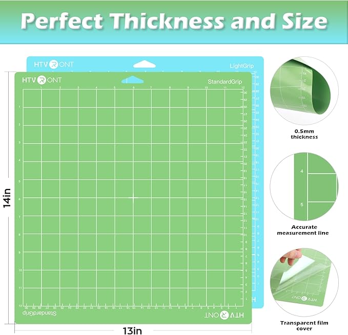 HTVRONT Variety Cutting Mat, 2 Pcs Cutting Mat 12x12 Compatible with Cricut Maker 3/Maker 4/Maker/Explore 3/4/Air 2/One Cutting Machine (LightGrip, StandardGrip), Cutting Mats Replacement Accessories