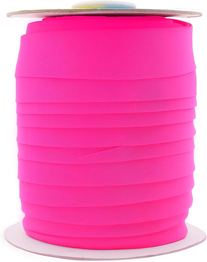 Mandala Crafts 55 Yards 1 Inch Neon Pink Double Fold Bias Tape for Sewing - Bias Binding Tape for Quilting Binding, Hemming, Seam, and Fabric Piping