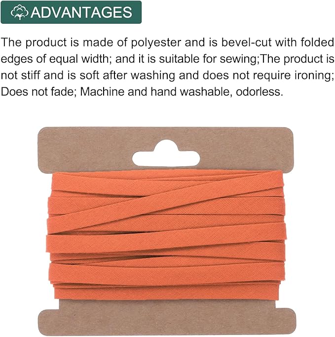 MECCANIXITY 1/4 Inch Double Fold Bias Tape Continuous Bulk Cotton Bias Tape for Sewing Seaming Quilting Hemming Binding Crafts (Orange 6 Yards)