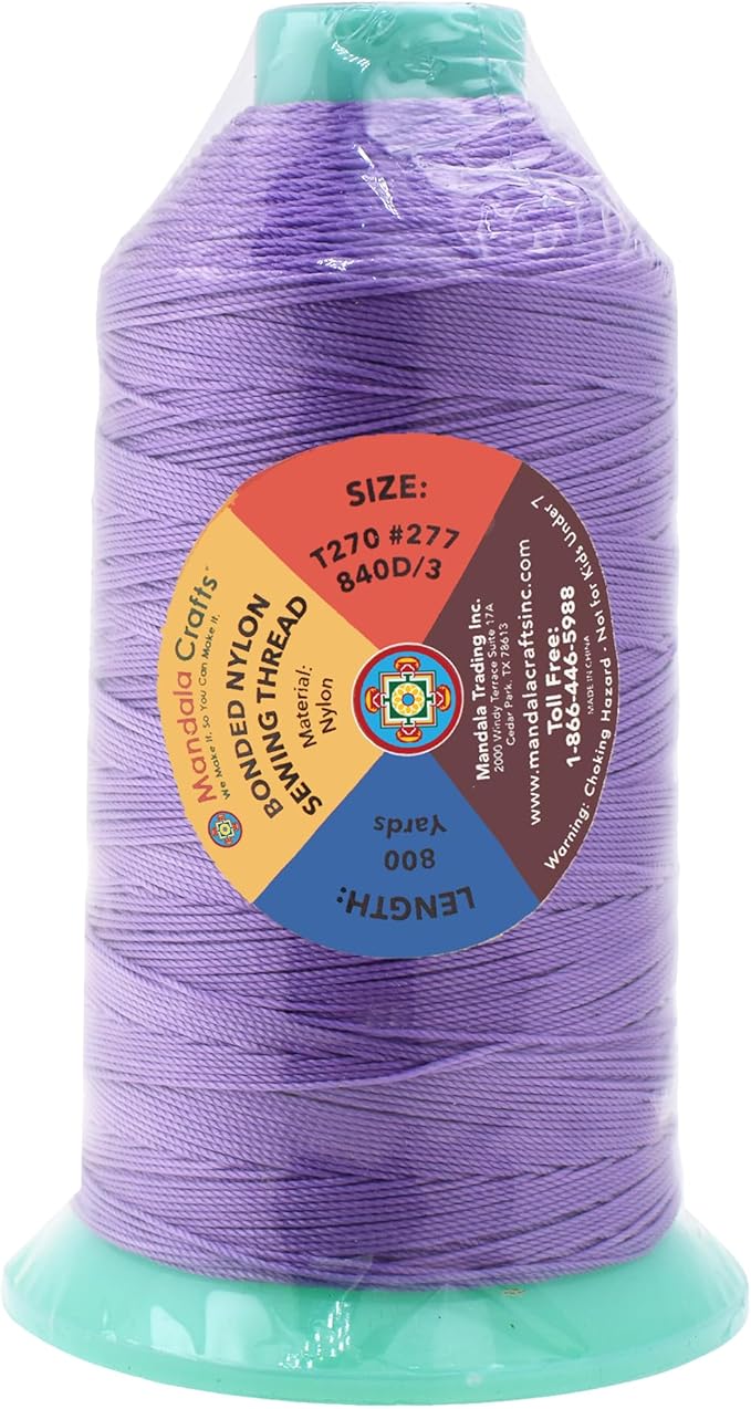 Mandala Crafts Size 277 840D T270 Bonded Nylon Thread - Lilac 800 YDs Tex 270 Heavy Duty Sewing Threads for Leather, Jeans, Weaving, Outdoor Marine Upholstery