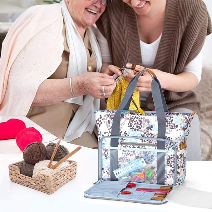Teamoy Crochet Bag Organizer, Yarn Storage for Crocheting, Knitting Tote Bag for Needles and Hooks - Ideal for Crochet Lovers, Dandelion