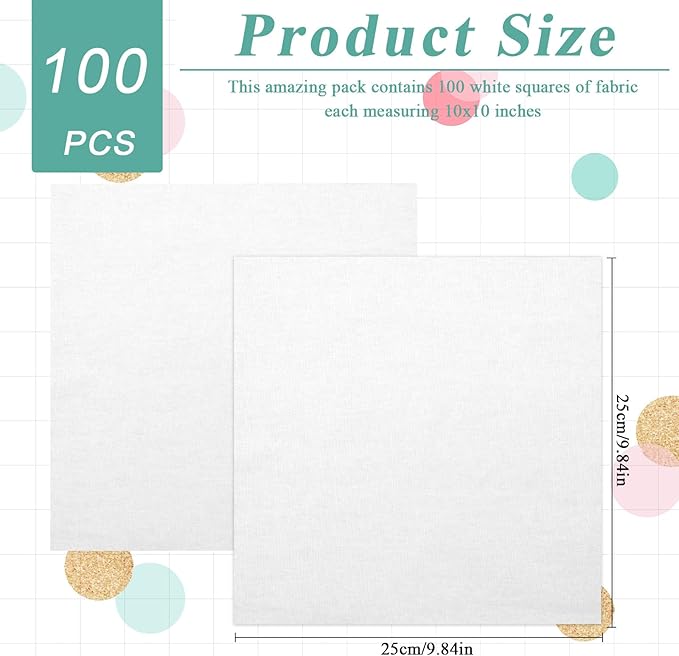 100 Pieces 10 x 10 Inches White-Fabric Squares Cotton Fabric-Squares Precut Quilting Fabrics-Bundles White Cotton Fabrics-Square for Sewing, Crafts, Embroidery, DIY Patchwork Projects(Whitely)