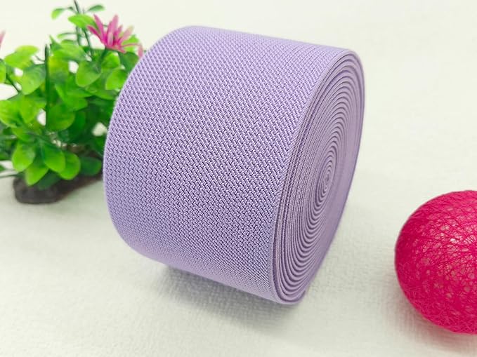 Lavender Knit Elastic Band 3 inch 5 Yards Double-Side Twill Woven Elastic Heavy Stretch Elastic Spool for Sewing Pants Waistband, Wigs, Skirts, Craft DIY Projects (#33)