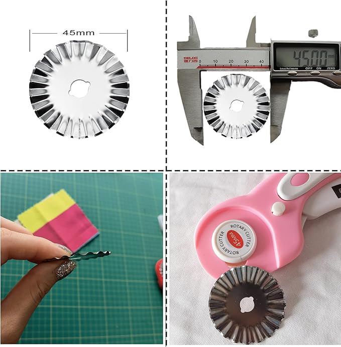 45mm Rotary Cutter Blades, Wavy Replacement Blade, Pinking Rotary Blades Refill 45mm,Fits Fiskars,OLFA,Martelli,Dremel,Truecut,DAFA,Paper Cutting Blades Refill for Quilting Scrapbooking Sewing,5 Pack