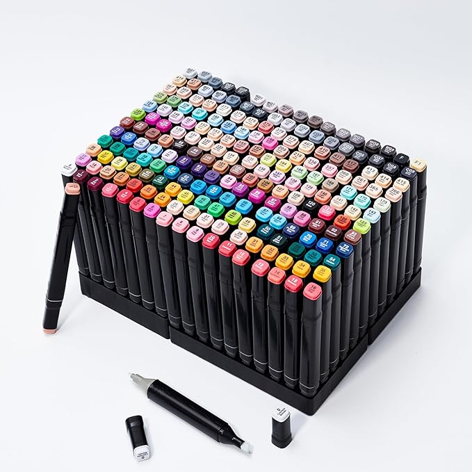 204 Colors Alcohol Markers - Dual Tip Permanent Art Markers Set for Coloring Drawing Painting, Fine and Chisel Tip Alcohol Based Pens with Carrying Case for Adult Artists