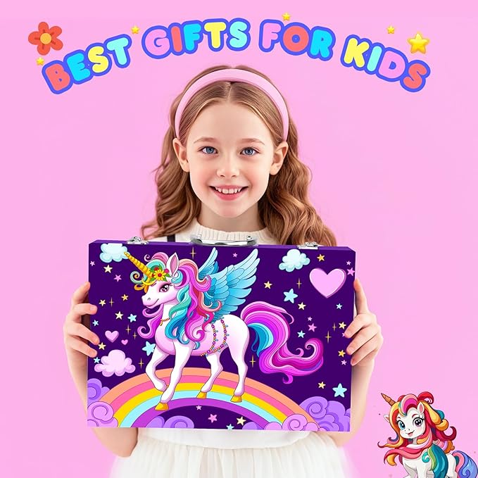 homicozy Art Supplies Kit for Kids Ages 4-12,Unicorn Art Case Coloring Set,Drawing Kits with Markers, Crayons, Colored Pencils,Oil Pastels,Coloring Book,School Supplies,Gift for Kids Artist Age 4+