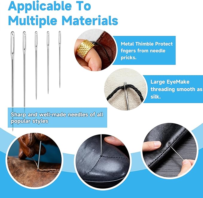 Big Eye Steel Sewing Needles Kit, Portable Hand Sewing Set, 37PCS Stainless Steel Sewing Needle Kit, Steel Needles for Hand Sewing, Punch Needle Kit Repair Tools for Beginners & Daily Use