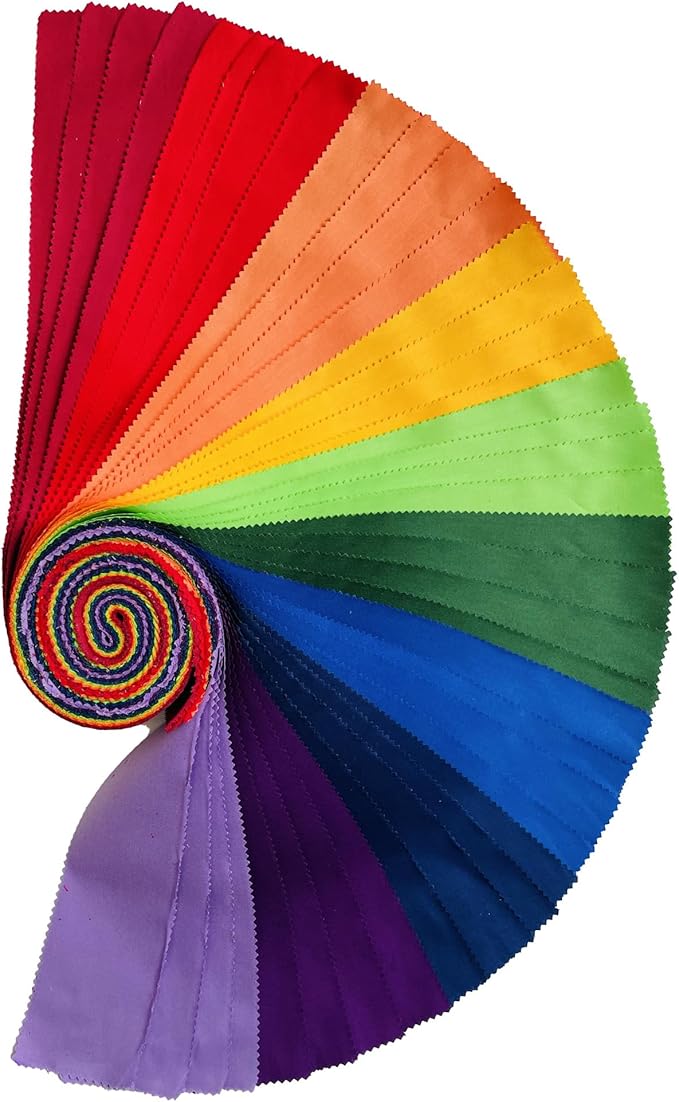 Jelly Roll Fabric 100% Cotton Quilting Fabric, 40 Pre-Cut Strips (2.5 x 44 Inch) for Quilting and Sewing - 10 Assorted Solid Colours-Five Solid Colors