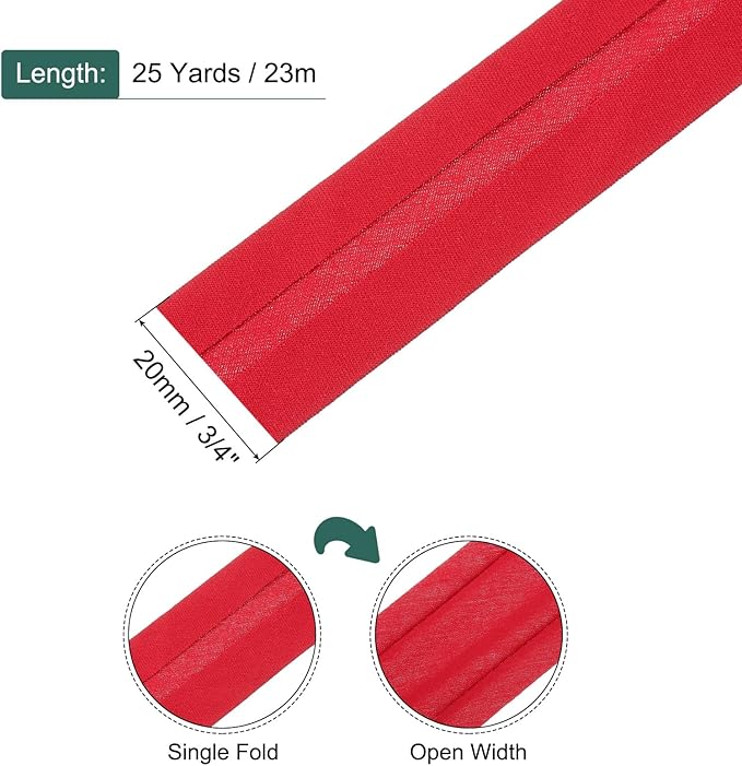 MECCANIXITY 3/4 Inch Single Fold Bias Tape Cotton Continuous Bulk Bias Tape for Sewing, Seaming Quilting Hemming Binding Crafts (Jujube Red 25 Yards)