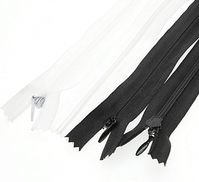 Leekayer 16 Inch Invisible Zipper for Sewing - 3# Black White 40.64cm Nylon Hidden for Pillow, Cushion, Mattress, Dog's Bed - DIY Closed End Replacement - 10 PCS/Pack Bulk