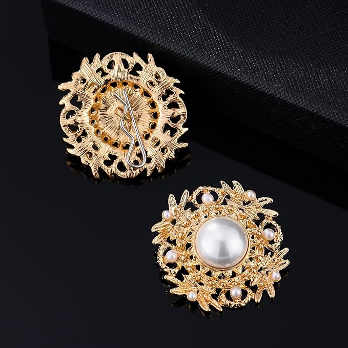 4 Pcs Sliver Rhinestone Buttons Crystal Embellishments for Clothing Jewelry Making DIY Decoration Bottons for Sewing Crafts Wedding Bridal (Pearl-Gold)