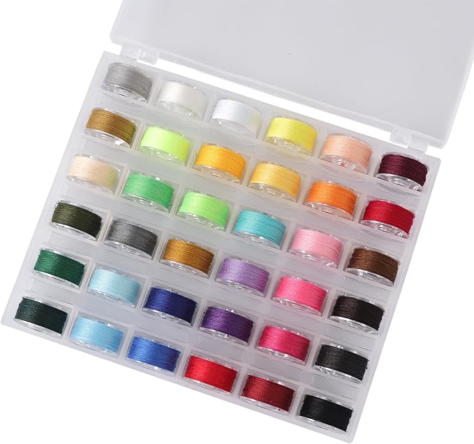 36Pcs Bobbins and Sewing Threads with Bobbin Case, Sa156 Bobbins Plastic with Case for Brother, Bro-Ther, Singer, Sewing Machine Accessories (Multi-Color)