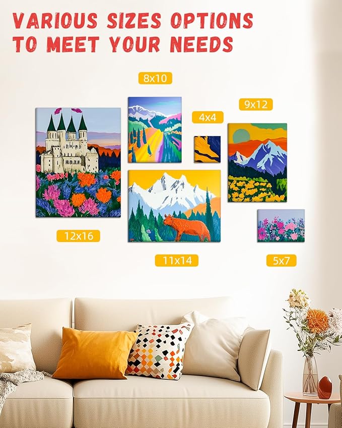 Simetufy 12 Pack 8x8 Inch Painting Canvas Panels Blank Square Canvas Boards for Painting, 8oz Gesso Primed Acid-Free 100% Cotton for Acrylics Paints