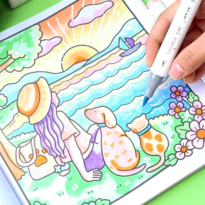 SFAIH Alcohol Markers Brush & Fine - 217 Colors Double Tipped Art Markers for Adult Coloring Illustration, Gifts for Artist Adult - Adjustable Shoulder Strap & Faux Leather Lining & Outer Zip Pocket