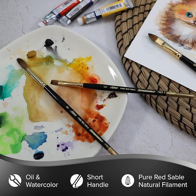 Silver Brush Limited 7100S Renaissance Round Brush for Watercolor and Oil, Size 4, Short Handle