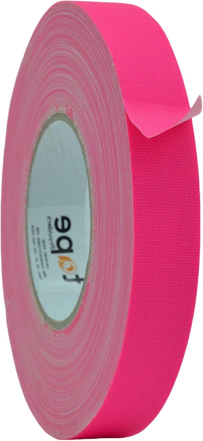 WOD GTC12 Gaffer Tape, Fluorescent Pink Low Gloss Finish Film, 1 inch x 60 ft. Residue Free, Non Reflective Cloth Fabric, Secure Cords, Water Resistant, Photography, Filming Backdrop, Production