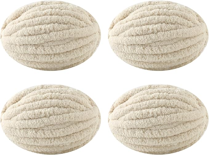 Chunky Yarn for Hand Knitting, No7 Thick Yarn, 250Grams 32Yards, Pack of 4, Perfect for Knitters and Crafters (Beige)