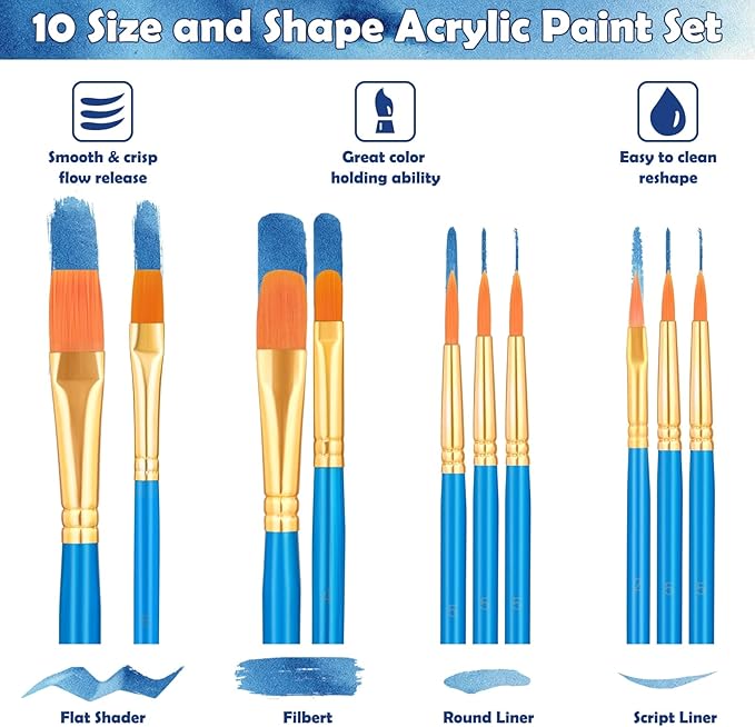 Paint Brushes for Acrylic Painting, 120 Pcs Paint Brushes Set Acrylic Painting Brushes Bulk Multipurpose Brush for Canvas Watercolor Face Painting Fabric Rock Pumpkin
