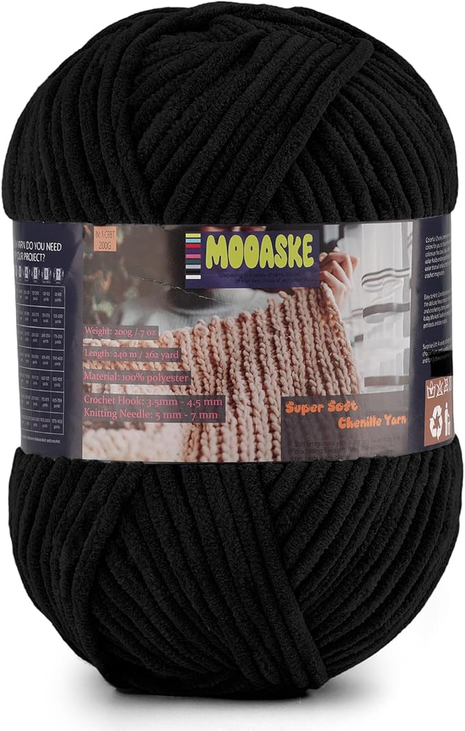 Fluffy Chenille Yarn for Crocheting - Baby Blanket Yarn for Knitting - Velvet Yarn for Amigurumi Crochet, Ultra Soft Yarns Weight Per Roll 200g/7oz, Length 240m/262yard