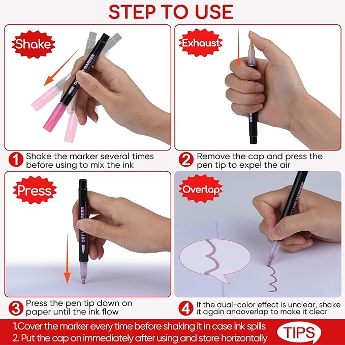 Outline Markers,12 Colors &2 Sets Shimmer Markers Set, Self Outline Metallic Outline Marker Pen Set for Art, Drawing, Doodling, Card Making, Greeting Cards, DIY Crafts