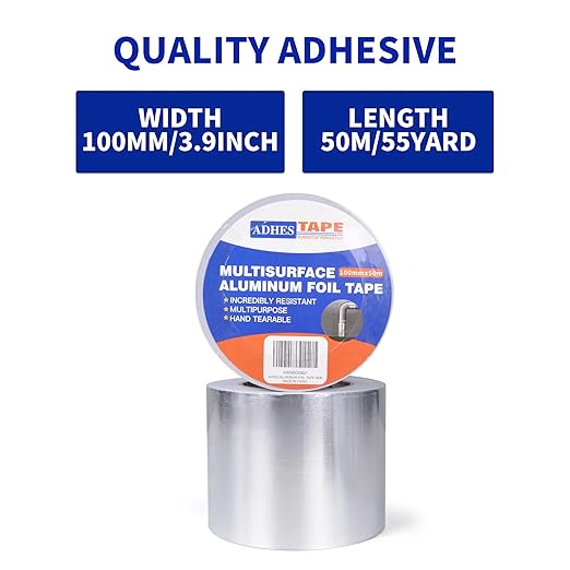 ADHES Premium Aluminum Foil Tape, 4 Inch x 164 Feet (55 Yards), Heat Proof Tape Withstand from 80°C to 100°C, Metal Duct Tape for HVAC, Sealing & Patching, Dryer Vents Pipe