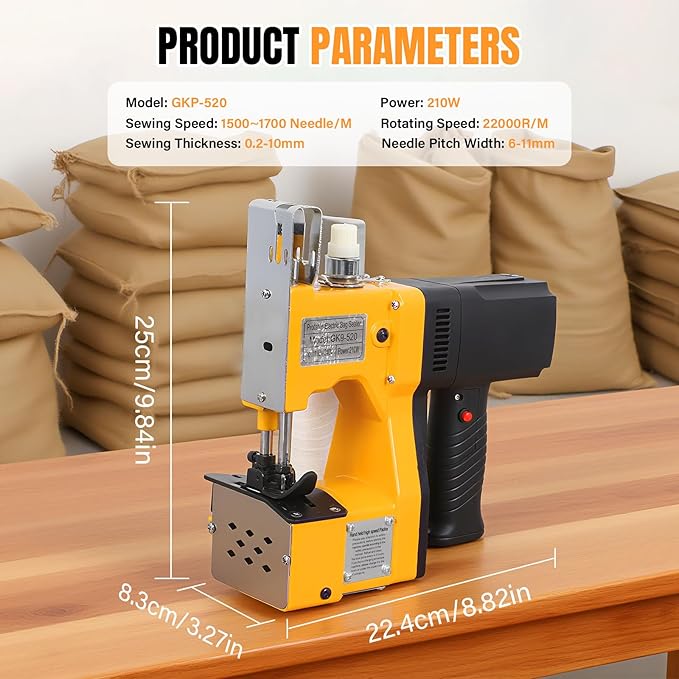 Portable Bag Sewing machine 210W Bag Closer Bag Closing Machine Bag Stitching Machine Industrial Sewing Machine Bag Stitcher for Sack Woven, burlap bags, Kraft Paper Bag Sealing
