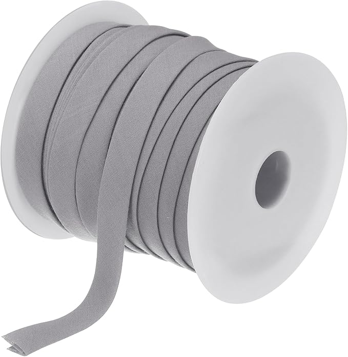 MECCANIXITY 1/2 Inch Double Fold Bias Tape Polyester Continuous Bulk Bias Tape for Sewing,Seaming Quilting Hemming Binding Crafts (Grey 25 Yards)