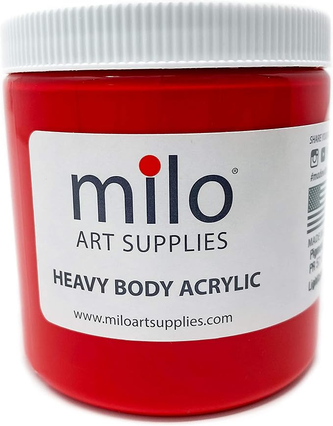 milo Acrylic Paint Set of 8 Colors | 8 ounce Jars | Heavy Body Acrylic Painting Set | Made in the USA | Non-Toxic, Holds Texture and Brush Strokes