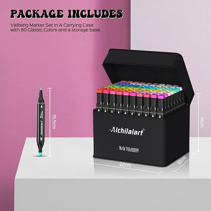 alchilalart 80-Colors Alcohol Based markers, Alcohol Markers Set, Dual Tip Alcohol Sketching Drawing Markers Animation for Adults Kids