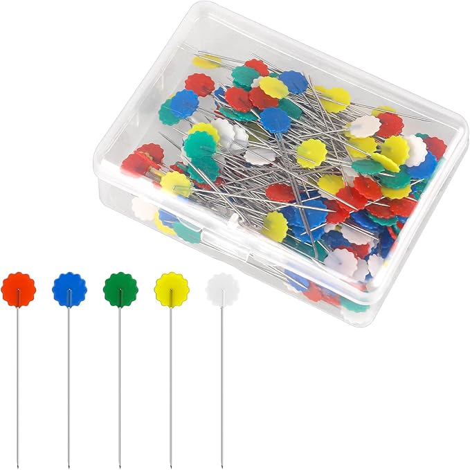 200pcs Flat Head Straight & Flower Head Pins - Sewing, Quilting & DIY Pins for Dressmaker & Jewelry Decoration