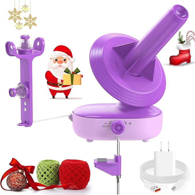 Caydo Electric Yarn Winder Pro, 10oz Large Automatic Ball Winder for Crocheting, Dual-Spring Strong Tension Stepless Speed Yarn Cake Roller Spinner, Ideal Present for Crochet Lovers(Purple)