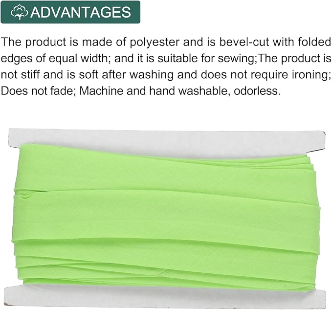 MECCANIXITY 1 Inch Double Fold Bias Tape Continuous Bulk Cotton Bias Tape for Sewing Seaming Quilting Hemming Binding Crafts (Green 12 Yards)