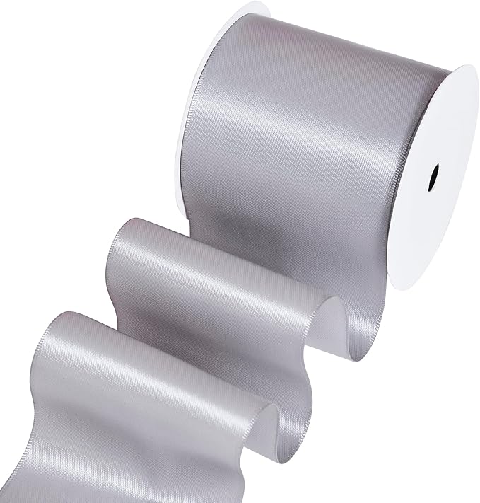 YAMA Silver Double Faced Satin Ribbon, 3 Inch 10 Yards, Great for Crafts Bows Flower Bouquet Wedding Home Decor Gift Wrapping